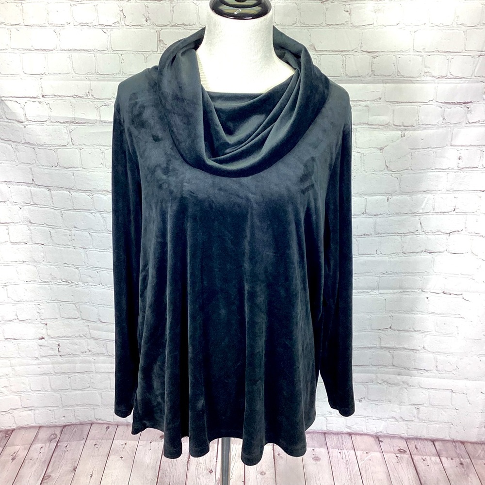 Lane Bryant Velvet Black Top‎ Cowl Neck Women’s Size 14/16 Long Sleeve Pullover